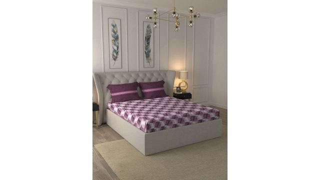MYTRIDENT Clover Purple Geometric Pure Cotton 144 TC Queen Bedsheet