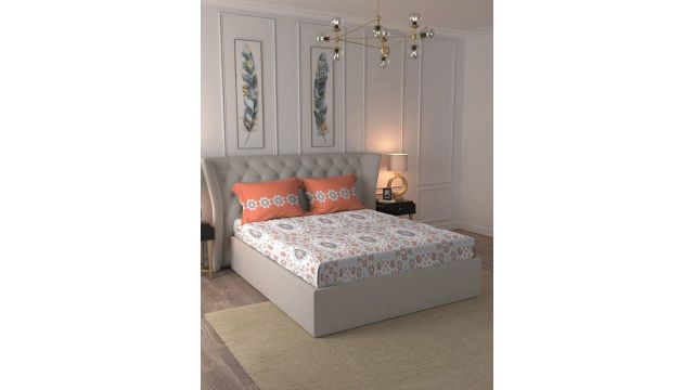 MYTRIDENT Mandevilla Grey Floral Pure Cotton 144 TC Queen Bedsheet