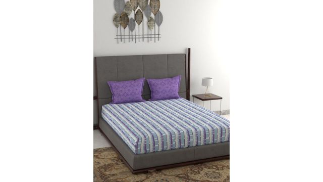 MYTRIDENT Purple Striped 120 TC Cotton 1 Queen Bedsheet