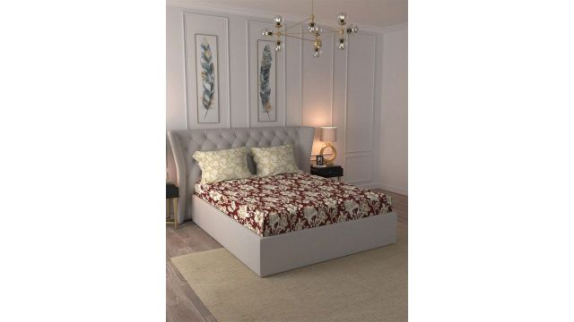 MYTRIDENT Red White Ethnic Motifs Cotton 120 TC Queen Bedsheet