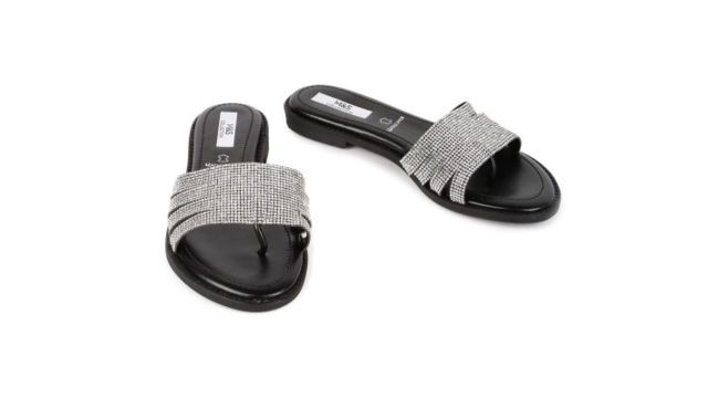 Marks & Spencer Women Embellished Open Toe Leather Flats