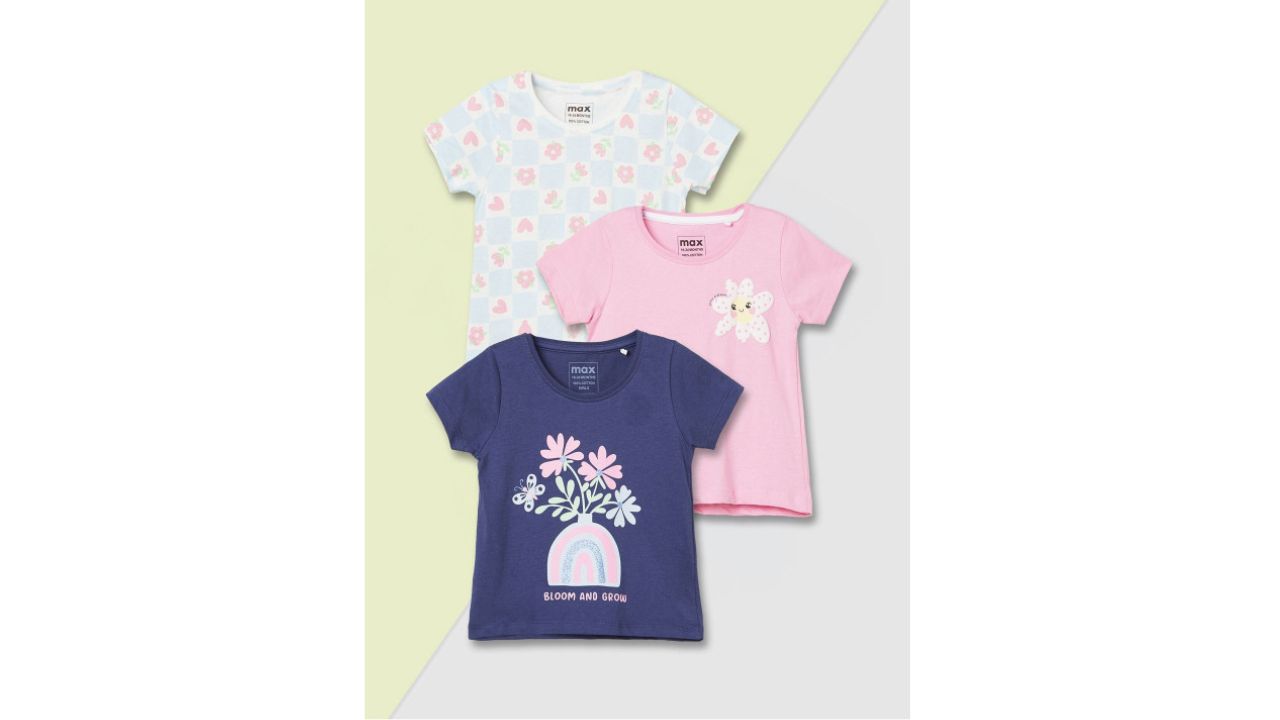 Max Girls Floral Printed Round Neck Pure Cotton T-shirt