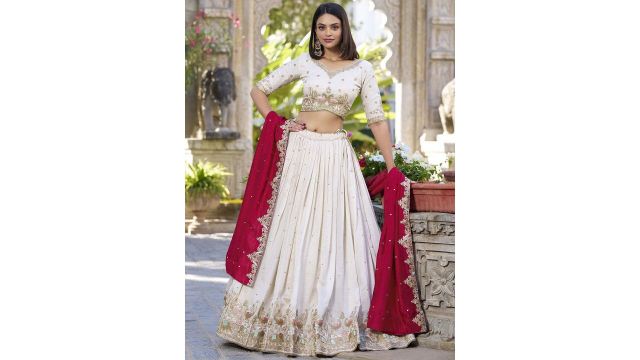 Moda Rapido Embroidered Sequinned Semi-Stitched Lehenga & Unstitched Blouse
