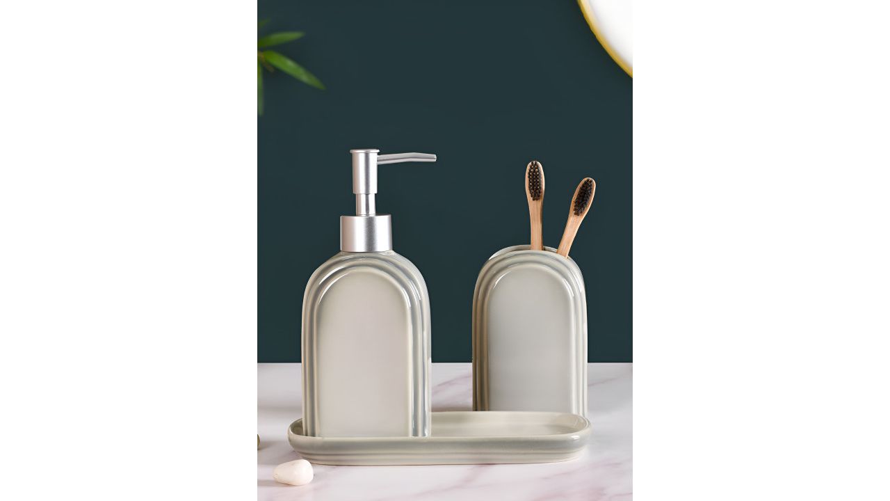 Nestasia Grey & Silver-Toned 3 Pieces Ceramic Set