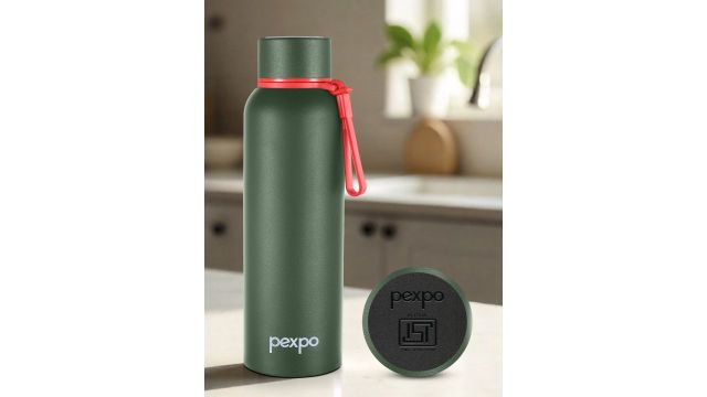 Pexpo Bravo Green ISI Certified Thermosteel Hot & Cold Military Flask Water Bottle 700ml