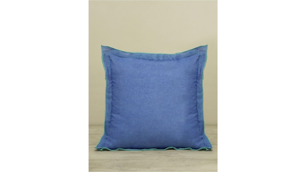 Pure Home and Living Blue & Green Linen Square Cushion Cover