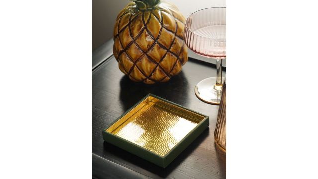 Pure Home and Living Green & Yellow Faux Leather Hammered Coaster