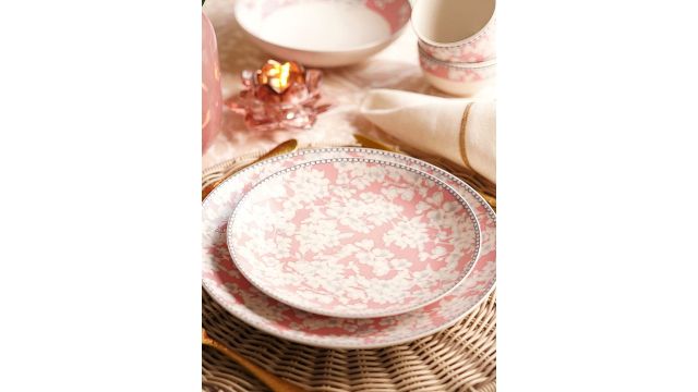 Pure Home and Living Pink & White Floral Printed Ceramic Glossy Finished Plates