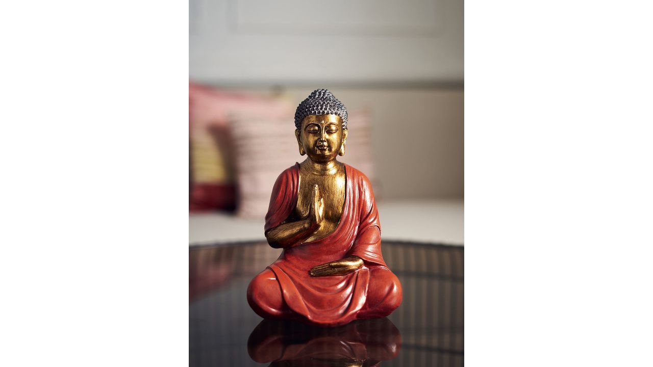 Pure Home and Living Red Sitting Buddha Idol Showpiece