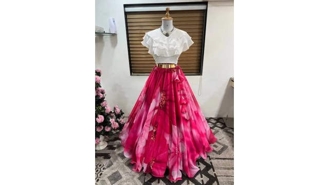 PuriMaa Digital Print Stitched Lehenga & Crop Top
