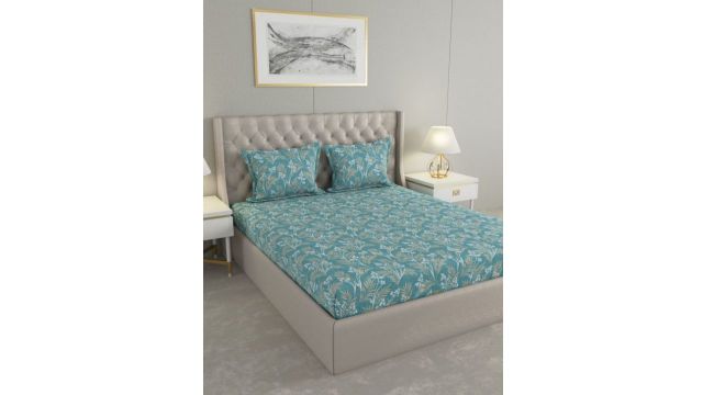 Raymond Home Insignia Turquoise Blue Printed Microfiber Queen Bedsheet Set