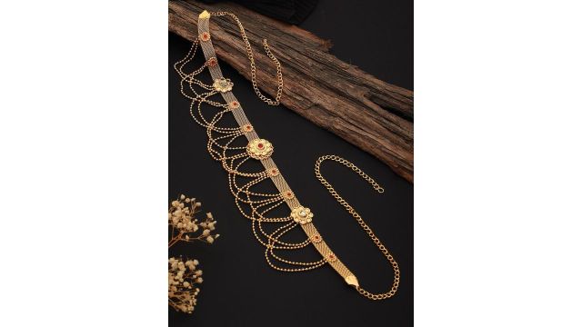 Saraf RS Jewellery Gold-Plated CZ Studded Waistchain