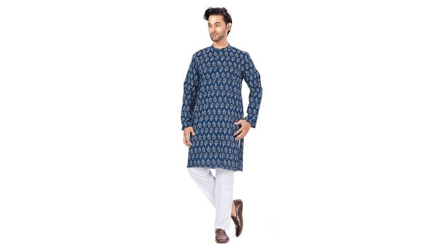 Studio Shringaar Men's Cotton Relaxed Fit Block Printed Kurta