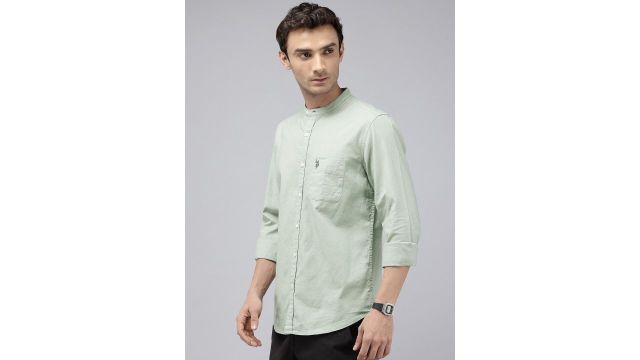 U.S. Polo Assn. Denim Co. Pure Cotton Band Collar Casual Shirt