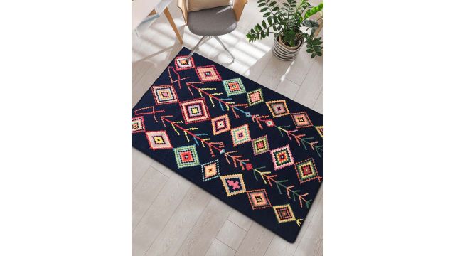 URBAN SPACE Black & Red Bohemian Printed Anti-Skid Carpets