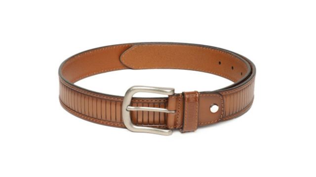 Woodland Men Textured Leather Belt