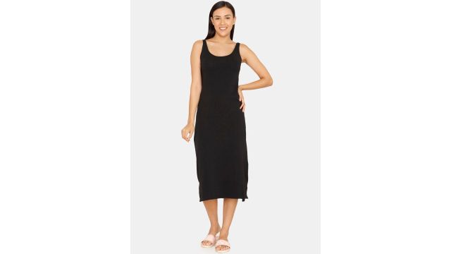 Zivame Women Black Solid Kurta Slip Longline Camisole