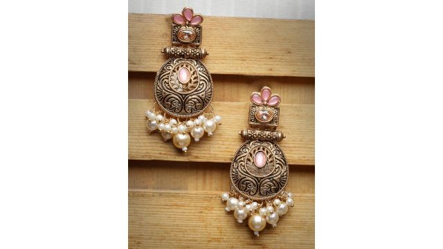 ADIVA Gold-Plated Contemporary Kundan Drop Earrings