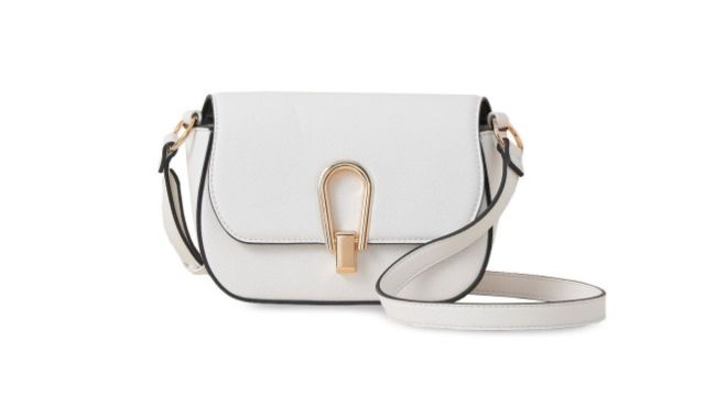 Accessorize London Faux Leather Large Metal Lock Sling (White)