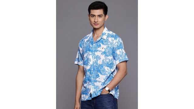 Allen Solly Relaxed Fit Tropical Printed Cuban Shirt (Blue/White)