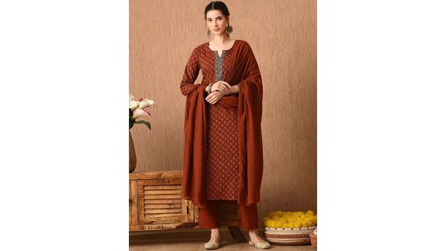 Anouk Women Floral Printed Regular Pure Cotton Kurta with Trousers & With Dupatta