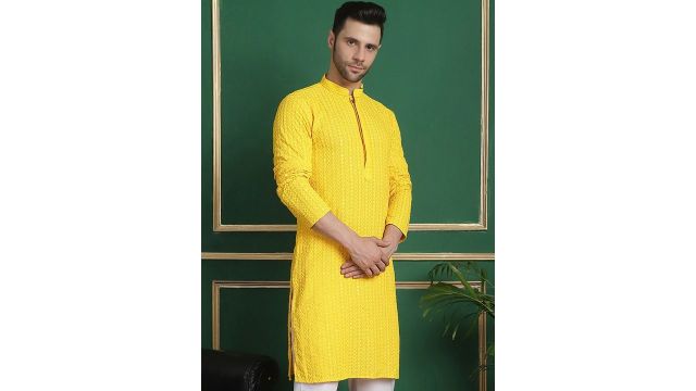 Anouk Yellow Ethnic Motifs Embroidered Straight Kurta