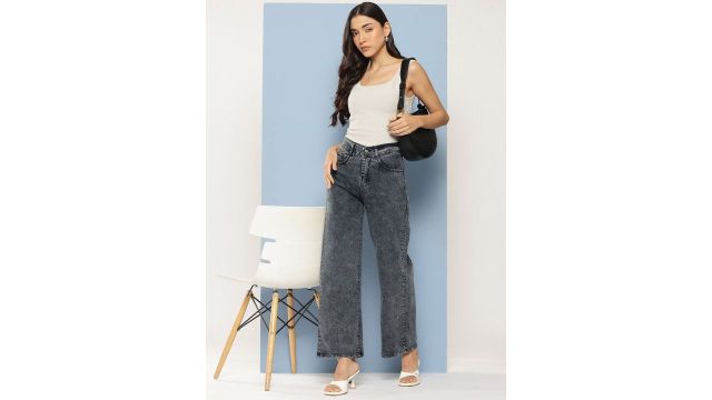 BAESD Women Hottie Flared Mid‑Rise Stretch Jeans (Grey)