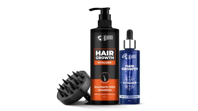 BEARDO 3 Pcs Hair Growth Scalp Massager, Hair Growth Vitalizer & Shampoo - 60ml & 200ml