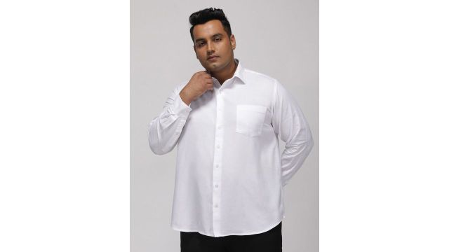 Big Hello – The Plus Life Plus Size Long Sleeves Cotton Formal Shirt (White)