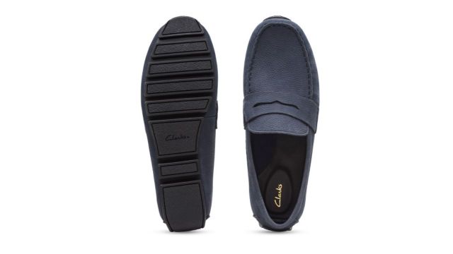 Clarks Men Blue Nubuck Penny Loafers