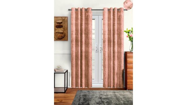 Cortina Set Of 2 Peach-Coloured & Black Velvet Room Darkening Door Curtain