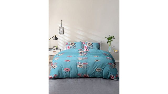 Cortina Turquoise Blue Floral Microfiber 144 TC Queen Bedsheet
