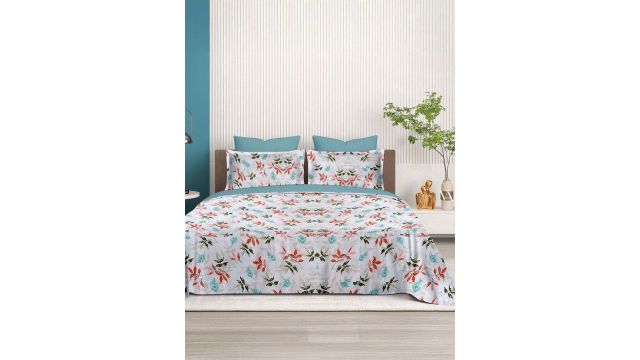 Cortina White Floral Cotton Breathable 144 TC King Bedsheet