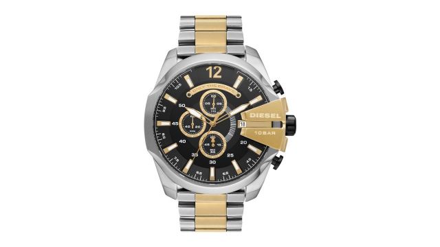 DIESEL Men Black Dial & Multicoloured Stainless Steel Bracelet Style Straps Analogue Watch