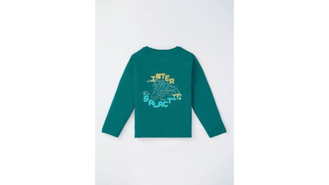 Ed-a-Mamma Boys Green Typography V‑Neck Tropical T‑shirt