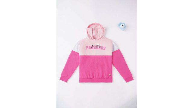 Ed-a-Mamma Girls Pink Colourblocked Hooded Cotton Sweatshirt