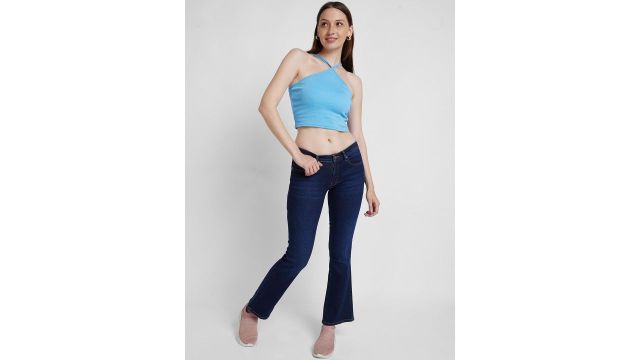Elissa Bootcut Low‑Rise Stretch Jeans (Light Blue, Cropped)