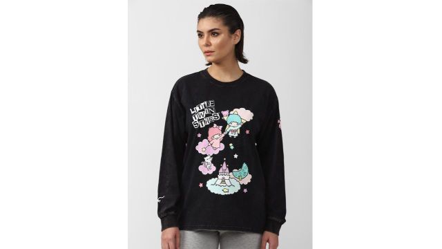 FOREVER 21 Women Black Printed Sweatshirt