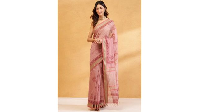 Fabindia Ethnic Motifs Woven Design Embroidered Silk Cotton Saree