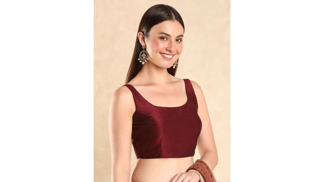 Happy Owl Silk Sleeveless Blouse (Maroon, Hook & Eye)