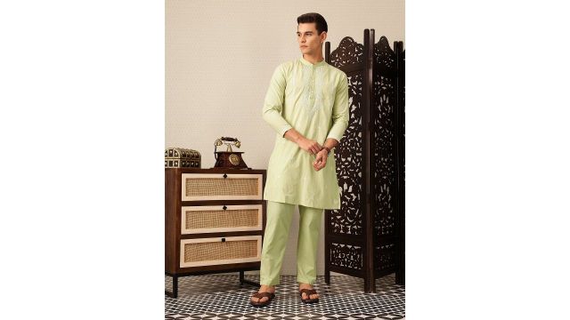 House of Pataudi Hand embroidered chikankari pure cotton Kurta