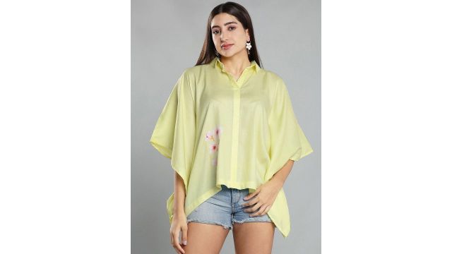 LetsDressUp Shirt Collar Flared Sleeve Shirt Style Kaftan Top