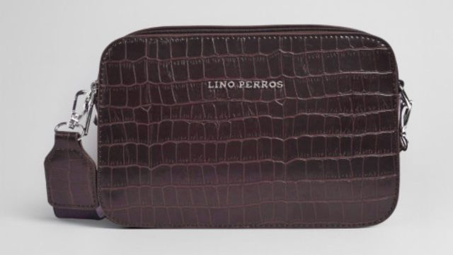 Lino Perros Croc Textured Structured Sling Bag (Coffee Brown)