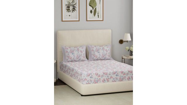 MASPAR Pink Floral Pure Cotton 210 TC King Fine Bedsheet