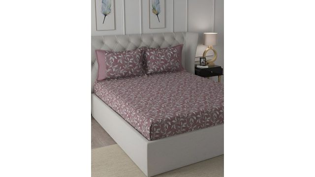 MASPAR Rust & Grey Floral Printed 200TC Cotton King Bedsheet