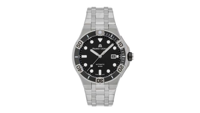 MAURICE LACROIX Men Black Dial & Silver Toned Stainless Steel Watch