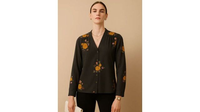 Mast & Harbour Floral Shirt‑Style Top (Black)