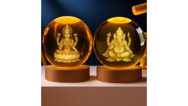 One94Store Ganesh & Lakshmi 3D Crystal Night Lamp Set