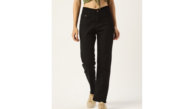 PARIS HAMILTONWomen Black Straight Fit High-Rise Stretchable Jeans