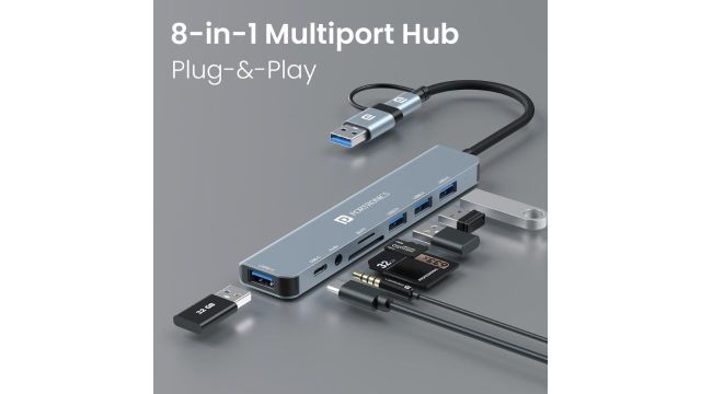 Portronics Mport 8 Plus Dual‑Plug 8‑in‑1 Dock